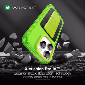 Amazing Thing Titan Pro Neon Mag Lompakkokuori 10FT IP156.7PTWGN iPhone 15 Pro Max:lle vihreä jalustalla