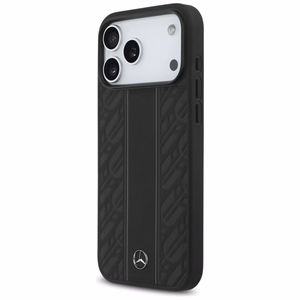 Mercedes Nahkainen Laurel Leaves Stripes MagSafe Suojakuori iPhone 17 Pro Max:lle - Musta