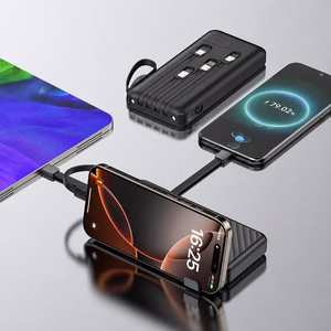Wozinsky W11-B 10000mAh 10W varavirtalähde sisäänrakennetuilla kaapeleilla ja taskulampulla - musta