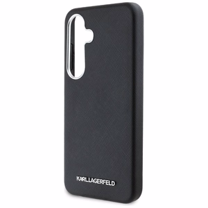 Karl Lagerfeld Saffiano Full Wrapped Elongated Metal Logo MagSafe Suojakuori Samsung Galaxy S25:lle - musta