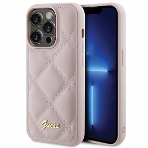 Guess Suojakuori iPhone 15 Pro:lle GUHCP15LPSQSQSP Quilted Metal Logo - vaaleanpunainen