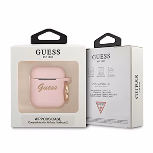 Guess GUA2SSSI AirPods suojus vaaleanpunainen/vaaleanpunainen Silikoni Vintage Script -kirjoitus