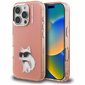 Karl Lagerfeld IML Aquarelle Choupette & Logo Suojakuori iPhone 16 Pro Maxille - Vaaleanpunainen