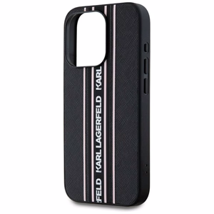 Karl Lagerfeld Saffiano Athleisure Stripes Cord Suojakuori iPhone 15 Pro:lle - vaaleanpunainen