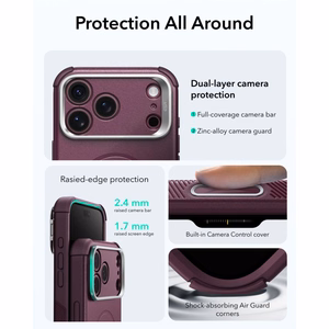 ESR Cyber Tough Kickstand MagSafe suojakuori malleille iPhone 18 Pro Max / 17 Pro Max, tumma kirsikanvärinen