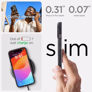 Spigen Ultra Hybrid Mag Suojakuori MagSafella iPhone 15 Plus:lle - Tummanharmaa (Zero One Pattern)