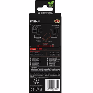 Eveready PX20B varavirtalähde, 20000 mAh, 2 × USB-A, musta