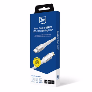 3mk Hyper Cable N-SERIES USB-C / Lightning 2m PD 3.0 9V / 3A 27W - valkoinen