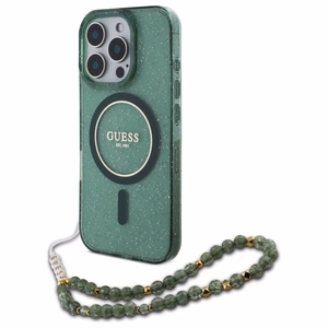 Guess IML Glitter With Pearl Strap MagSafe Suojakuori iPhone 16 Pro Max:lle - Vihreä