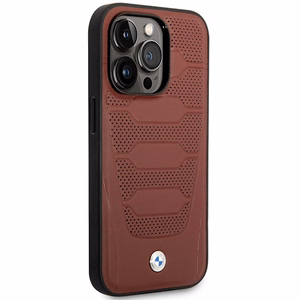 BMW BMHMP14L22RPSR burgundinpunainen nahkainen istuinkuvioinen suojakuori iPhone 14 Pro 6.1 MagSafe