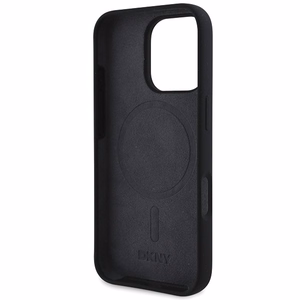 DKNY Silikoninen Valkoinen Painettu Logo MagSafe iPhone 16 Pro:lle Suojakuori - Musta