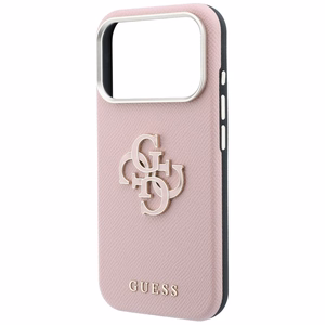 Guess Grained & Big Resin Logo -suojakuori iPhone 18 Pro / 17 Pro – vaaleanpunainen
