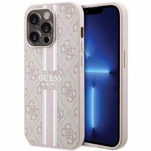 Guess 4G Printed Stripes MagSafe -suojakuori iPhone 15 Prolle - vaaleanpunainen
