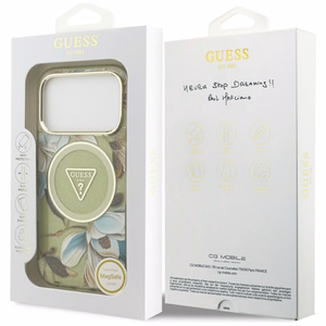 GUESS IML Glitter Flowers Triangle MagSafe -suojakuori iPhone 17 Pro Max - vihreä