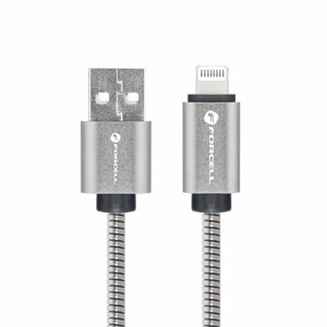 USB A - Lightning Forcell F-Energy 2,4A 12W Metal kaapeli 2 m C236 hopeinen