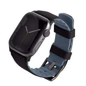 Uniq Linus ranneke Apple Watch 1/2/3/4/5/6/7/8/9/SE/SE2/Ultra/Ultra 2 42/44/45/49mm Airosoft silikoni musta