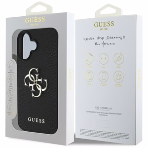 Guess Grained Big 4G Logo Small Classic Logo suojakuori iPhone 16:lle - musta