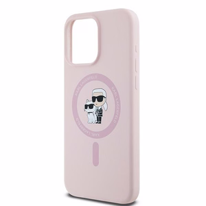 Karl Lagerfeld Silikoninen Karl & Choupette Ring MagSafe Suojakuori iPhone 15 Pro Maxille - vaaleanpunainen