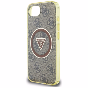 GUESS IML Metal Glitter 4G Circle Triangle MagSafe Alkuperäinen Suojakuori iPhone 17e/16e:lle - Ruskea