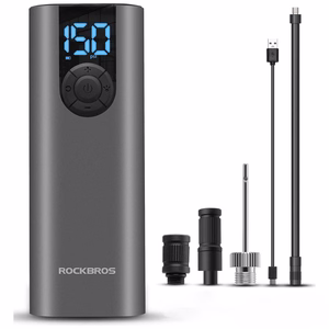 Rockbros 42720001001 sähköinen polkupyörän pumppu LED-näytöllä + USB-C - USB-A kaapeli - musta