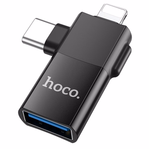 Hoco UA17 OTG-adapteri 2in1 USB C / Lightning - USB A musta