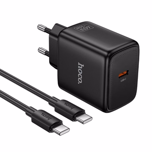 Puhelimen GaN-laturi Hoco USB C PD AVS 40W max 60W ja USB C–USB C kaapeli N83 musta
