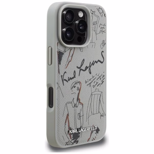 Karl Lagerfeld Grained Pattern & Logo MagSafe Suojakuori iPhone 16 Pro Max:lle - Harmaa