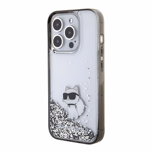 Karl Lagerfeld Liquid Glitter Choupette suojakuori iPhone 15 Pro Max:lle - läpinäkyvä