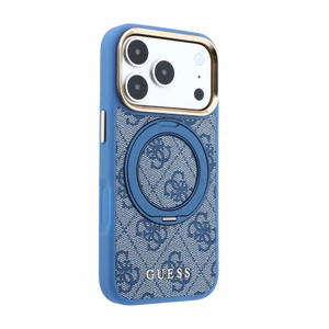 Guess PU 4G Ring Stand MagSafe -suojakuori Apple iPhone 18 Pro -puhelimelle, sininen