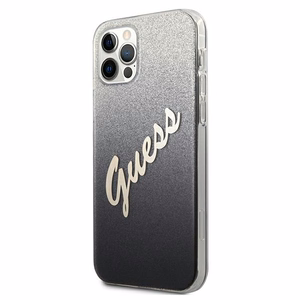 Guess GUHCP12LPCUGLSBK iPhone 12 Pro Max 6.7" musta/musta kovakotelo Glitter Gradientti Script