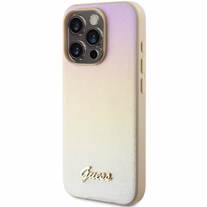 Guess Saffiano Iridescent Script suojakuori iPhone 14 Pro Max:lle - kultainen