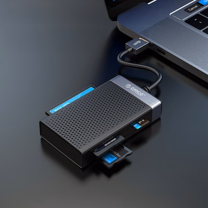 Orico CL4D-A3 muistikortinlukija USB-A 3.0, SD/microSD/CF/MS, 5 Gbps – musta ja hopeanvärinen