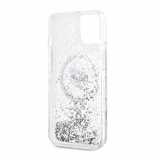 Karl Lagerfeld Liquid Glitter Choupette Head MagSafe suojakuori iPhone 15 Plus / 14 Plus:lle - läpinäkyvä