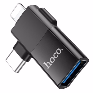 Hoco UA17 OTG-adapteri 2in1 USB C / Lightning - USB A musta