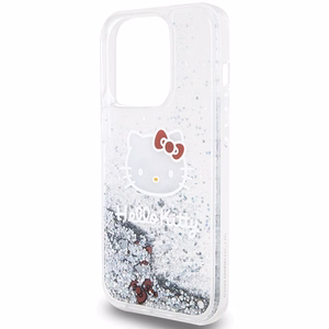 Hello Kitty Liquid Glitter Charms Kitty Head Suojakuori iPhone 14 Pro:lle - hopeinen