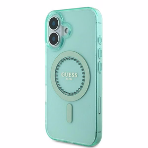 Guess IML Rhinestones MagSafe Suojakuori iPhone 16 Plus:lle - vihreä