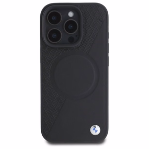 BMW Sign Nahkainen Half Textured And Circle MagSafe Suojakuori iPhone 16 Pro Max:lle - Musta