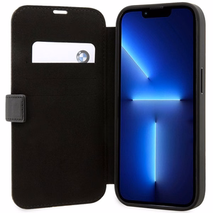 BMW BMBKP14L22RVSK Suojakuori iPhone 14 Pro 6.1" musta/musta bookcase Nahkainen Stamp Blue Lines