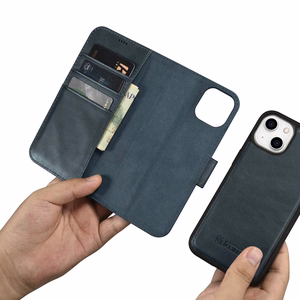 iCarer Oil Wax Wallet Case 2in1 Cover iPhone 14 Plus Anti-RFID Leather Flip Case Blue (WMI14220723-BU)