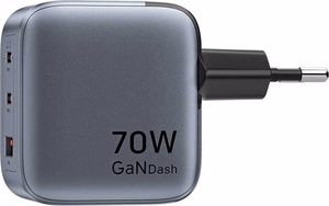 Vention 70W GaN PD Laturi 1x USB-A 2x USB-C BK