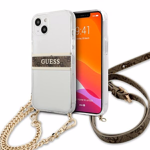 Guess GUHCP13SKC4GBGO iPhone 13 mini 5.4" läpinäkyvä kovakotelo 4G ruskea hihna kultainen ketju