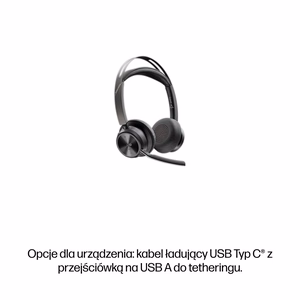 HP Poly Voyager Focus 2-M USB-C-C -kuulokkeet USB-C/A-adapteri latausteline
