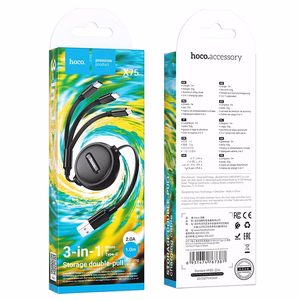 Hoco 3-in-1 Kaapeli USB-A - Lightning / Micro USB / USB-C 2A 1m X75 Musta