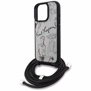 Karl Lagerfeld Crossbody Grained Pattern & Logo Suojakuori iPhone 16 Pro:lle - Harmaa
