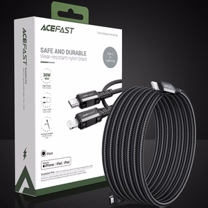 Acefast C4-01 Lightning - USB-C PD kaapeli 30W 3A 480Mb/s 1.8m - musta