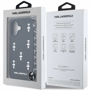 Karl Lagerfeld Saffiano Crystals ketjulla iPhone 16 Suojakuori - Musta