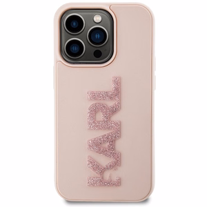 Karl Lagerfeld 3D Rubber Glitter Logo Suojakuori iPhone 15 Pro Max:lle - vaaleanpunainen