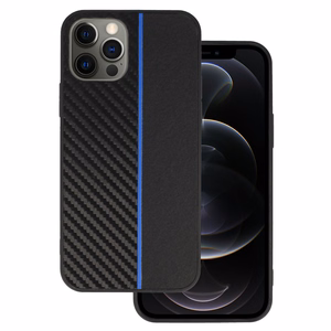 Tel Protect CARBON Suojakuori iPhone 12 Pro Max:lle musta sinisellä raidalla