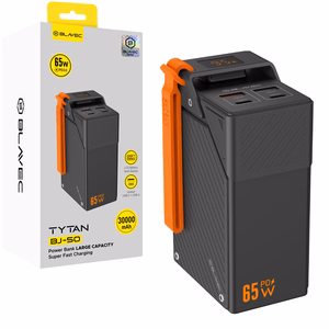 Blavec BJ-50 Tytan -varavirtalähde, 30 000 mAh, 65 W, 2× USB-C + 2× USB-A (PBBJ50B), musta