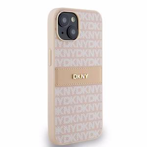 DKNY Nahkainen Mono Stripe & Metal Logo Suojakuori iPhone 15 / 14 / 13:lle - vaaleanpunainen